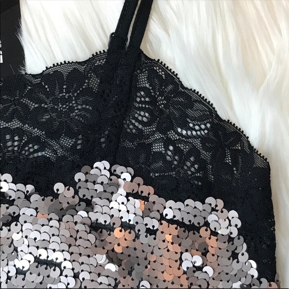 NEW EXPRESS SILVER AND LACE TOP - Picture 7 of 8